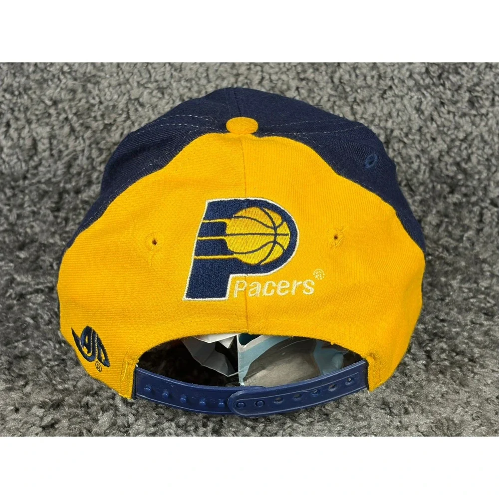 Vintage 90s Indiana Pacers Youth Snapback Hat AJD NBA Big Spellout Navy Yellow